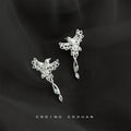 Silver Phoenix Bird Drop Earrings Clear Zircon Accents view 1