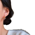 Gold Tone Colorful Gem Cluster Hoop Earrings Statement Jewelry view 5