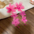 Fabric Flower Long Chain Drop Earrings in Five Colors view 9