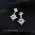 Silver Tone Blue And Clear Stone Double Star Drop Stud Earrings view 4