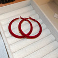 Flocked Hoop Earrings In Red And Taupe With Slim Profile view 6