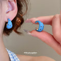 Colorful Spotted Crescent Enamel Stud Earrings Jewelry Pair view 3