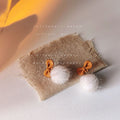 Caramel Enamel Bow White Fluffy Pom Ball Stud Earrings view 6
