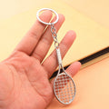 Silver-Tone Metal Tennis Racket Keychain With Split Ring view 3