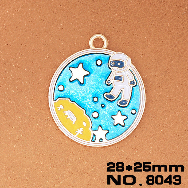 Space-Themed Charm Pendant Set with Astronaut Planet Rocket and Satellite
