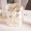 Silver Mesh Flower Pearl Look Extra Long Bar Earrings view 2