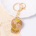 Rhinestone Baseball Cap Keychains Gold Tone Amber and Pink view 6
