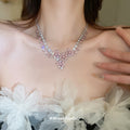 Pink Crystal Flower Teardrop Statement Necklace Silver Tone view 3