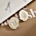 Silver-Tone Shell Chip Flower Stud Earrings With Heart Stones view 4