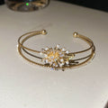 Gold Double Layer Firework Pearl Zircon Open Cuff Bracelet view 6
