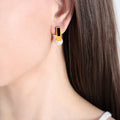 Rectangle Bar Pearl Stud Earrings Black Inlay Metal view 3