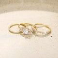 Gold-Tone Three-Piece Geometric Ring Set with Clear Stone Details view 3