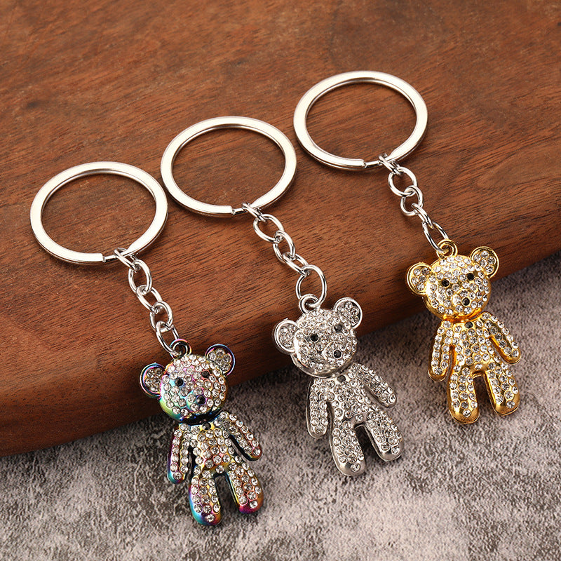 Rhinestone Bear Zinc Alloy Keychain Pendant Gift Accessory