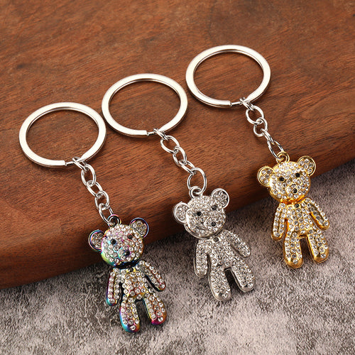 Rhinestone Bear Zinc Alloy Keychain Pendant Gift Accessory
