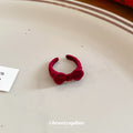 Burgundy Velvet Bow Open Ring Flocked Split Band Style view 2