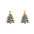 Green Christmas Tree Gold Star Holiday Statement Earrings view 5