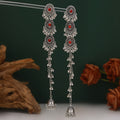 White Red and Blue Triple Medallion Jhumka Earrings view 3