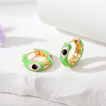 Gold Tone Enamel Lash Evil Eye Huggie Hoop Earrings view 3