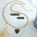 Forever Black Enamel Heart Mixed Chain Necklace Gold Steel view 2