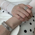 Silver Open Cuff Hexagon Crystal Mesh Rhinestone Bracelet view 3