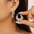 Gold Silver Hollow Flower Petal Hoop Earrings Polished view 3