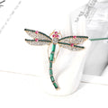 Green Gold Tone Dragonfly Crystal Metal Brooch Pin view 5