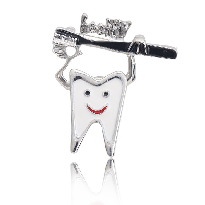 Smiling Tooth and Toothbrush Enamel Brooch in Five Styles