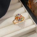 Gold Multicolor Baguette Flower Open Ring Crystal Band view 4