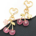 Pink Cherry Strawberry and Blossom Metal Clasp Keychain Set view 4