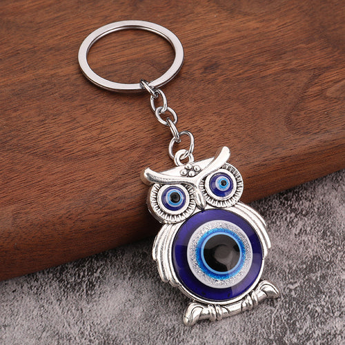 Vintage Blue Eye Owl Evil Eye Alloy Keychain Charm