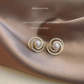 Gold Spiral Pearl White Enamel Clear CZ Stud Earrings view 3