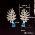 Crystal Leaf and Blue Square Drop Earrings in Silver Tone view 5