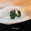 Dark Metal Green Crystal Cluster Huggie Earrings Decorative Jewelry view 1