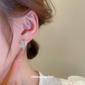 Silver Tone Square Halo Crystal Stud Polished Metal Polished Metal Earrings view 4