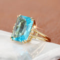 Oversized Aqua Rectangular Solitaire Ring In Polished Gold Tone view 3