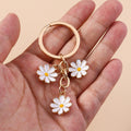 Enamel Daisy Flower Keychain with Three Charms on Split Key Ring view 2