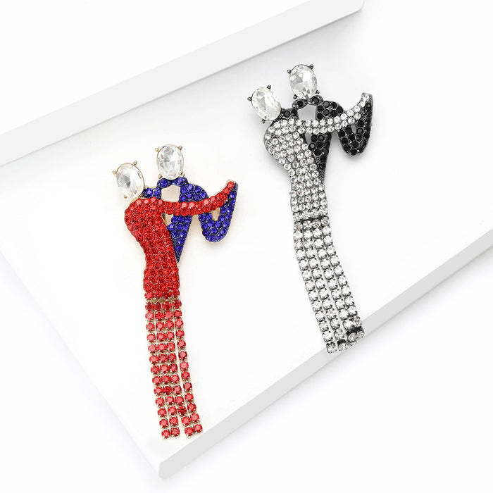 Rhinestone Dress Brooch With Bow And Long Chain Fringe