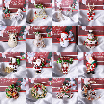 Assorted Enamel And Crystal Christmas Character Brooches