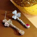 Silver Tone Floral Red Teardrop Crystal Earrings view 3