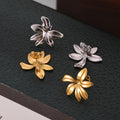 Gold Steel Plumeria Flower Stud Earrings Titanium Steel Pair view 1