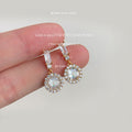 Gold Baguette Halo Round Crystal Drop Earrings Pair view 3