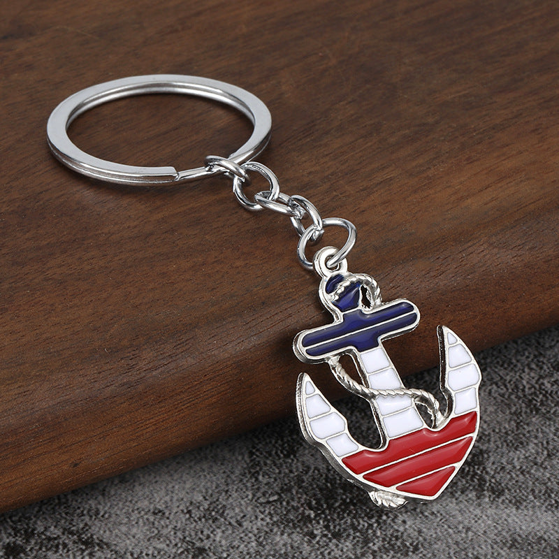 Vintage Nautical Anchor Enamel Keychain in European Marine Style