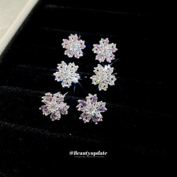 Silver Crystal Flower Stud Earrings In Three Colors