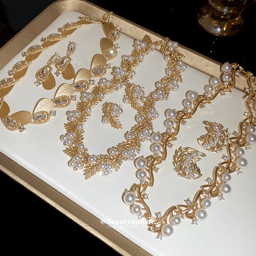 Gold Pearl Leaf Vine Necklaces and Earrings Six Styles