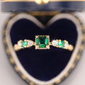 Green Square Three-Stone Slim Ring In Polished Gold Tone view 2