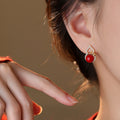 Red Gourd Drop Earrings with Crystal Leaf Frames Jewelry Design view 3