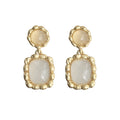 Gold Beaded Frame Cream Cabochon Drop Earrings Matching Pair view 5