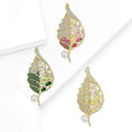 Openwork Gold Tone Leaf Brooch with Crystals in Three Colors view 2