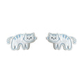 Silver Blue Outline Cartoon Cat Stud Earrings Pair view 5