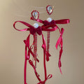 Velvet Bow Earrings with Pearl Drops and Fine Chain Fringe view 7
